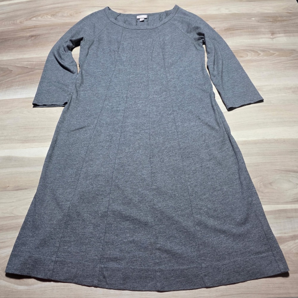 J. Jill Knit A-Line Dress Womens S Gray 3/4 Sleeve Cotton Modal Midi Casual
